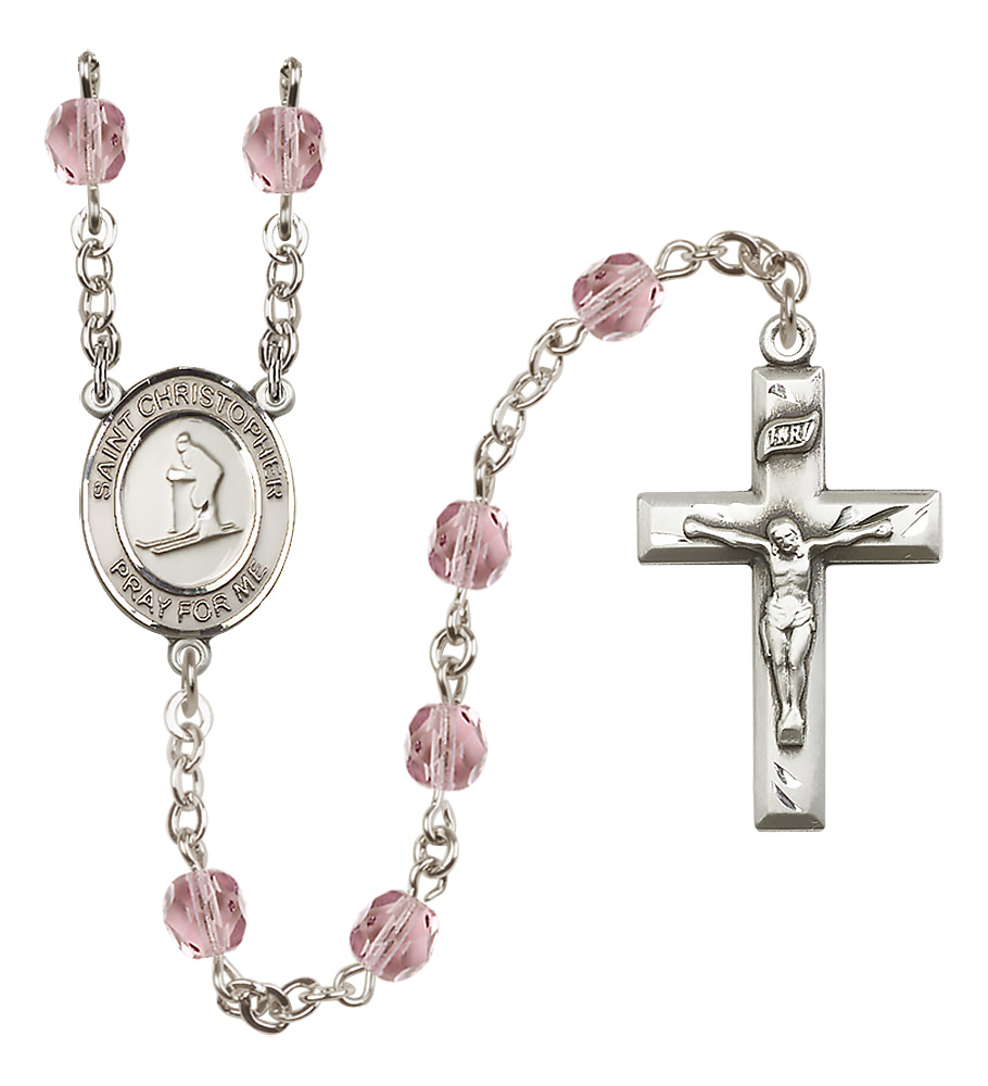 Saint Christopher Skiing R6000-8193 6mm Rosary Light Amethyst 196$